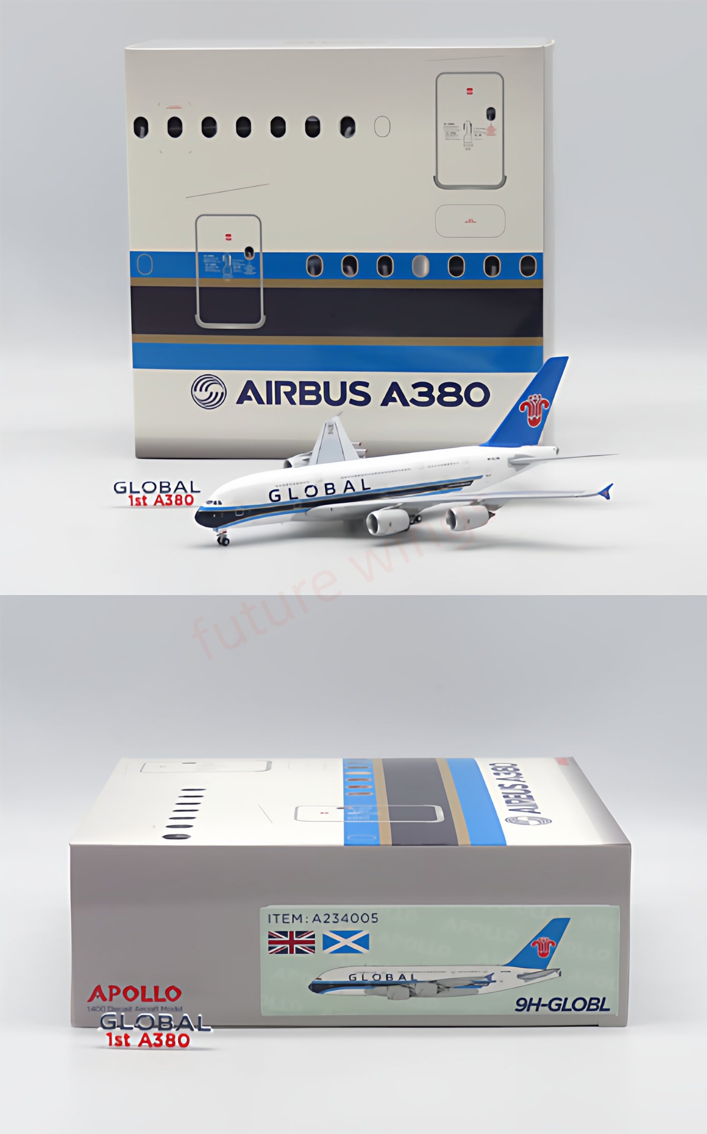 1:400 Apollo China SouthernxGlobal A380 9H-GLOBL Aircraft Model+Free Tractor