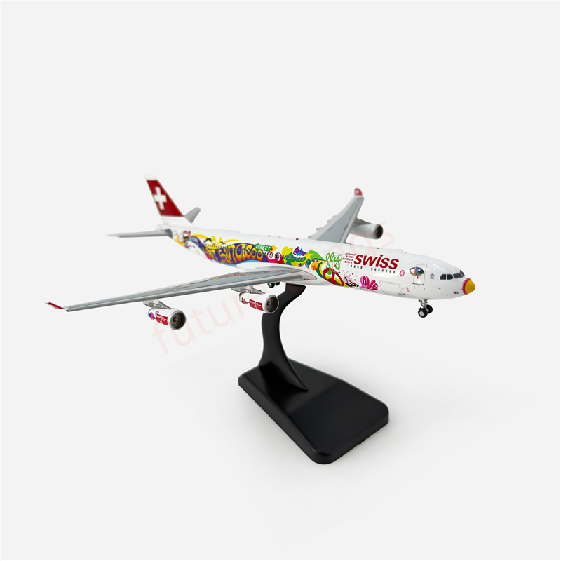 1:400 Aviation400 Swiss Air A340-300 HB-JMJ Aircraft Model Free Tractor+Stand