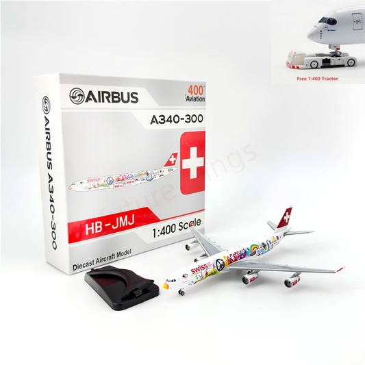 1:400 Aviation400 Swiss Air A340-300 HB-JMJ Aircraft Model Free Tractor+Stand