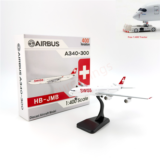 1:400 Aviation400 Swiss Air A340-300 HB-JMB Aircraft Model Free Tractor+Stand