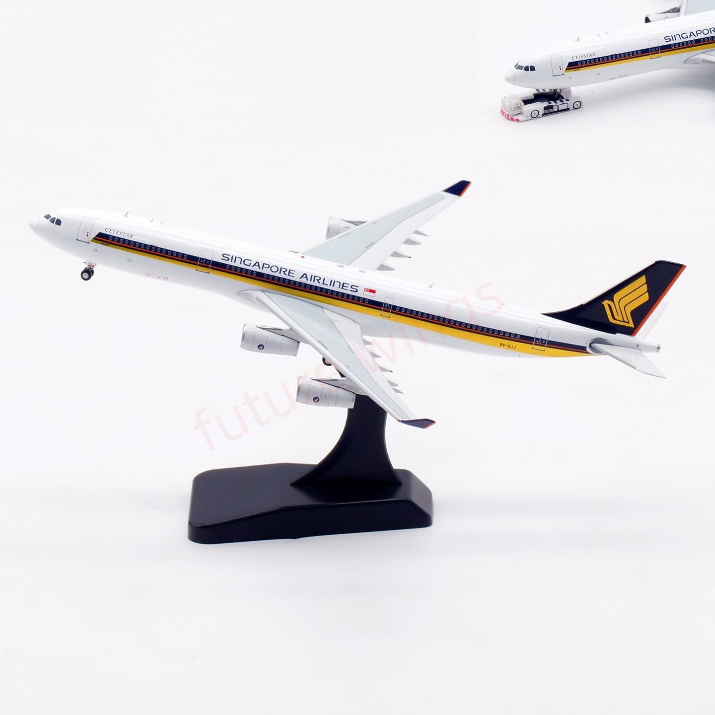 1:400 Aviation400 Singapore Airlines A340-300 9V-SJJ Aircraft Model Free Tractor+Stand