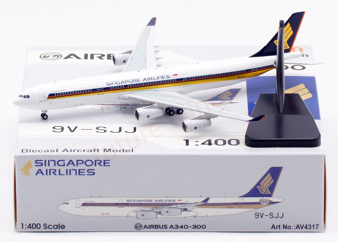 1:400 Aviation400 Singapore Airlines A340-300 9V-SJJ Aircraft Model Free Tractor+Stand