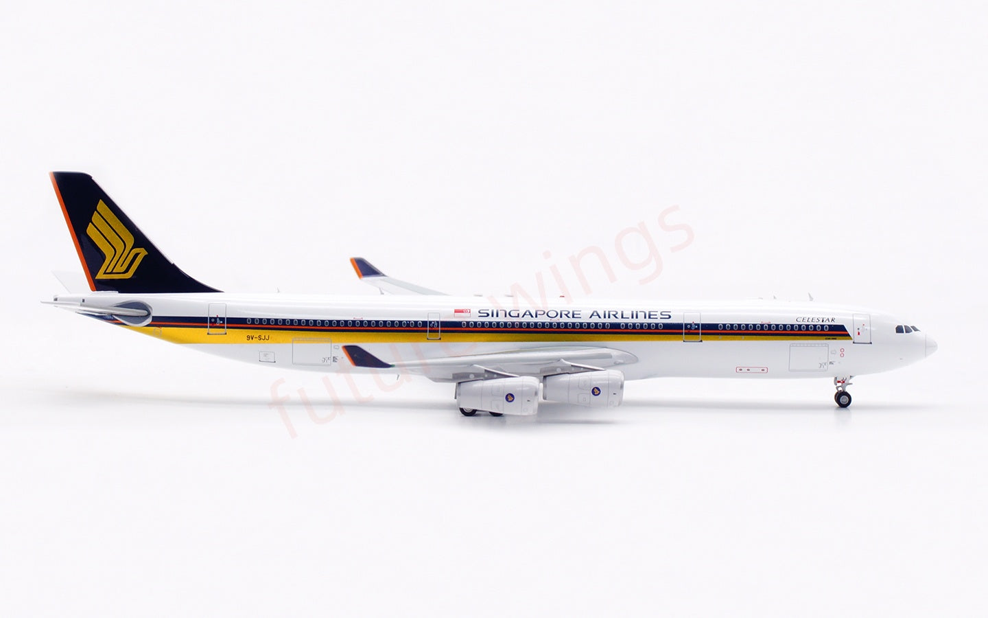 1:400 Aviation400 Singapore Airlines A340-300 9V-SJJ Aircraft Model Free Tractor+Stand