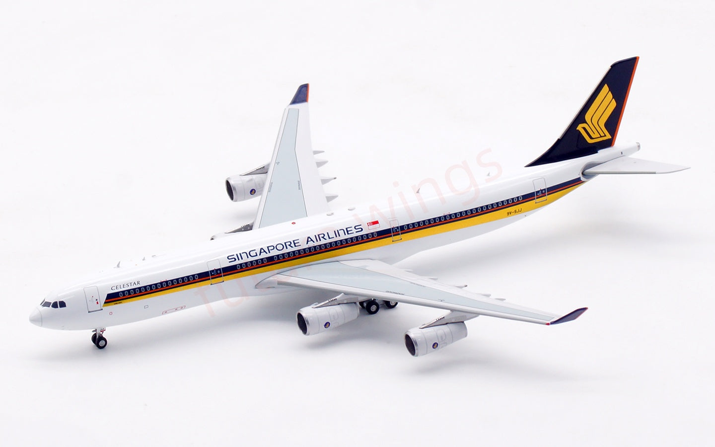 1:400 Aviation400 Singapore Airlines A340-300 9V-SJJ Aircraft Model Free Tractor+Stand