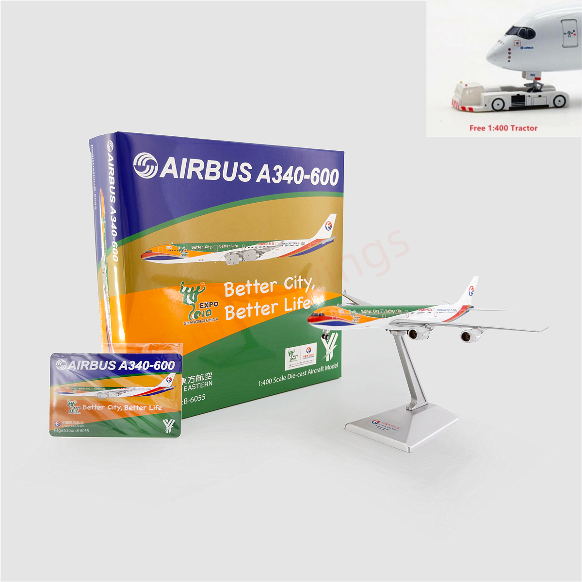 1:400 YY Wings China Eastern Airlines A340-600 B-6055 Aircraft Model+Free Tractor