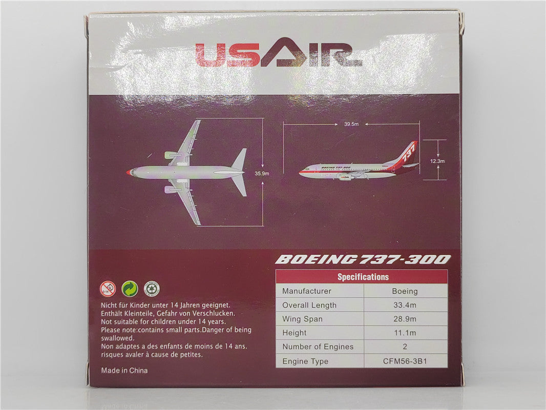 1:400 JC Wings XX4487 US Air Boeing House Color B737-300 N352AU Aircraft Model+Free Tractor
