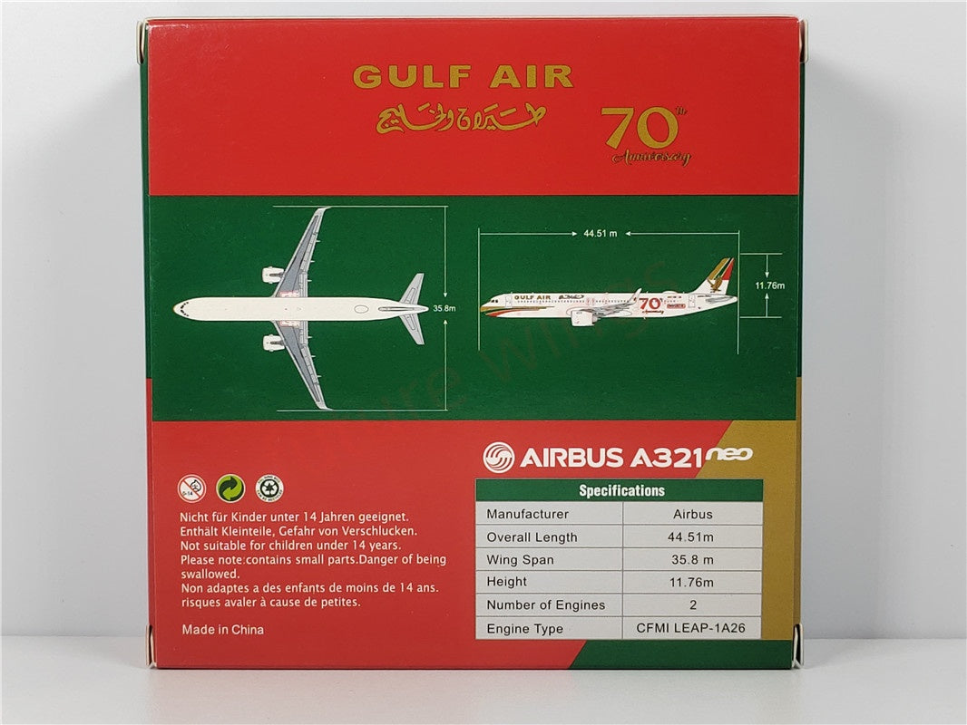 1:400 JC Wings XX4894 Gulf Air A321neo A9C-NB Aircraft Model+Free Tractor