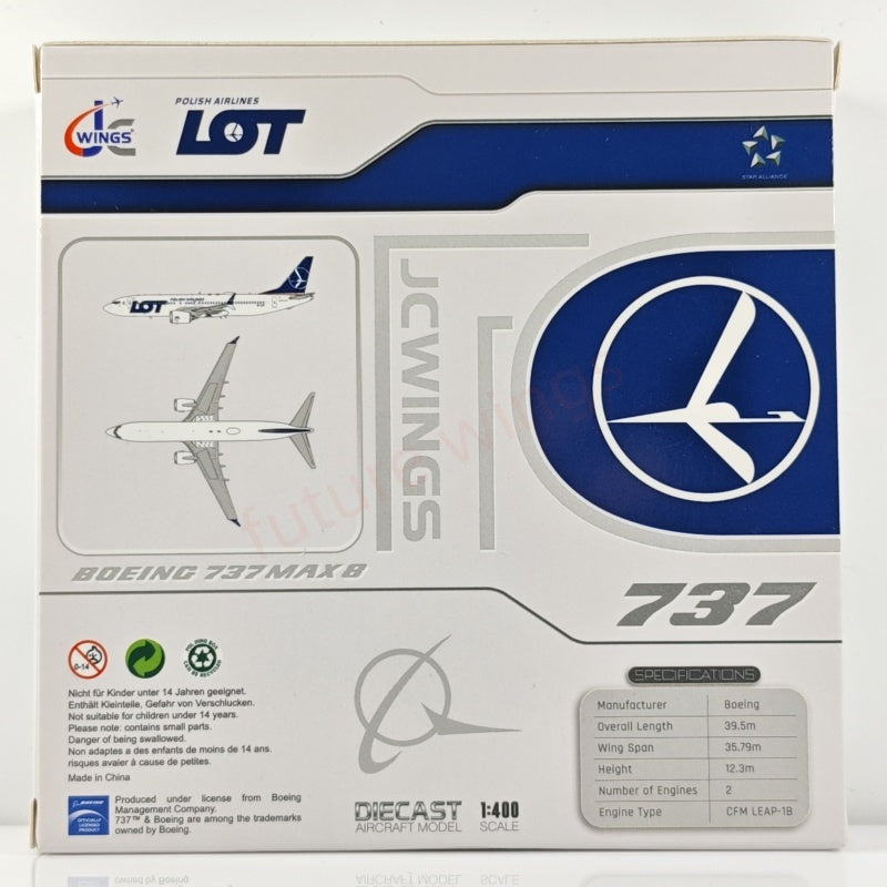 1:400 JC Wings LH4201 LOT B737 MAX8 SP-LVB Aircraft Model+Free Tractor