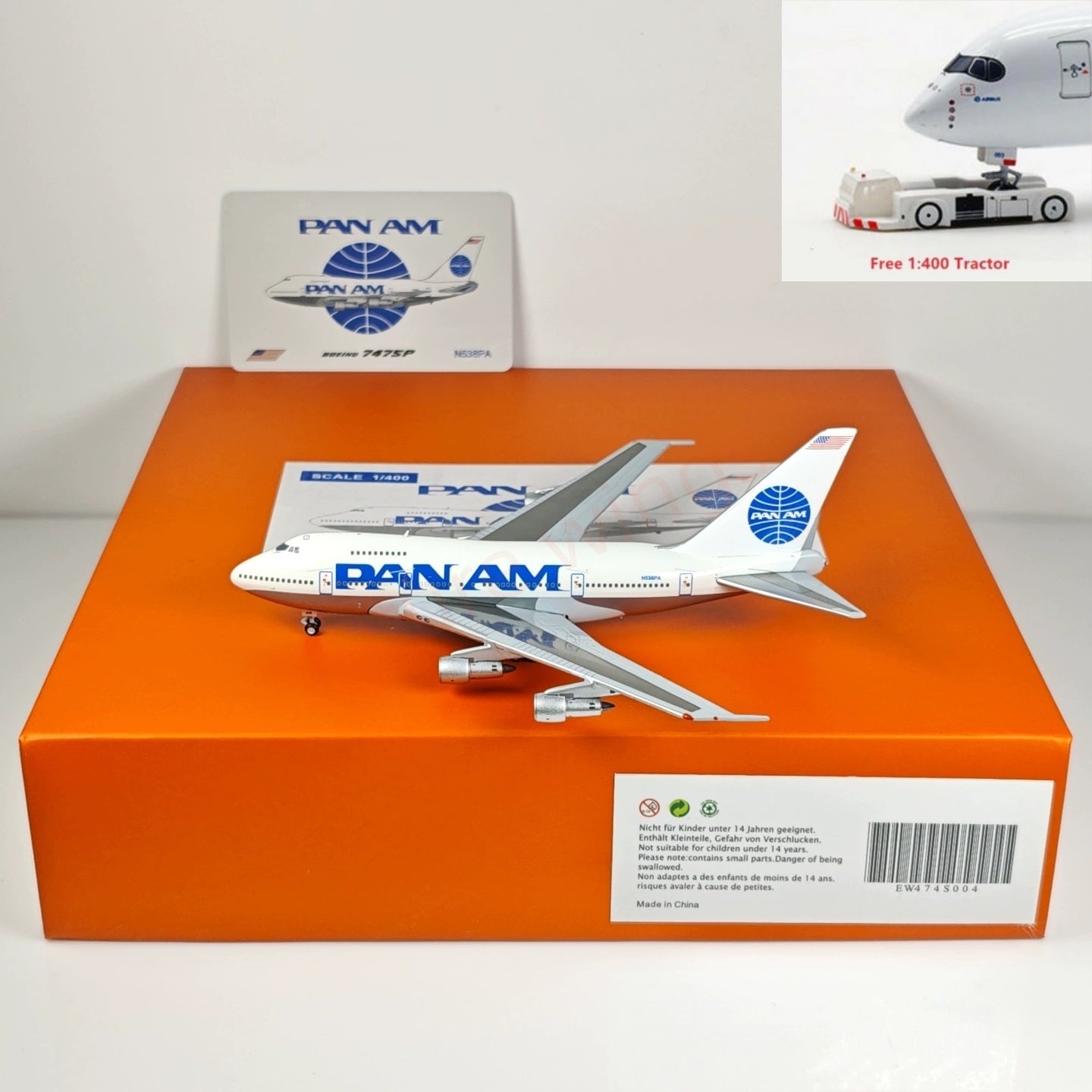 1:400 JC Wings EW474S004 PAN AM B747SP N538PA Aircraft Model+Free Tractor