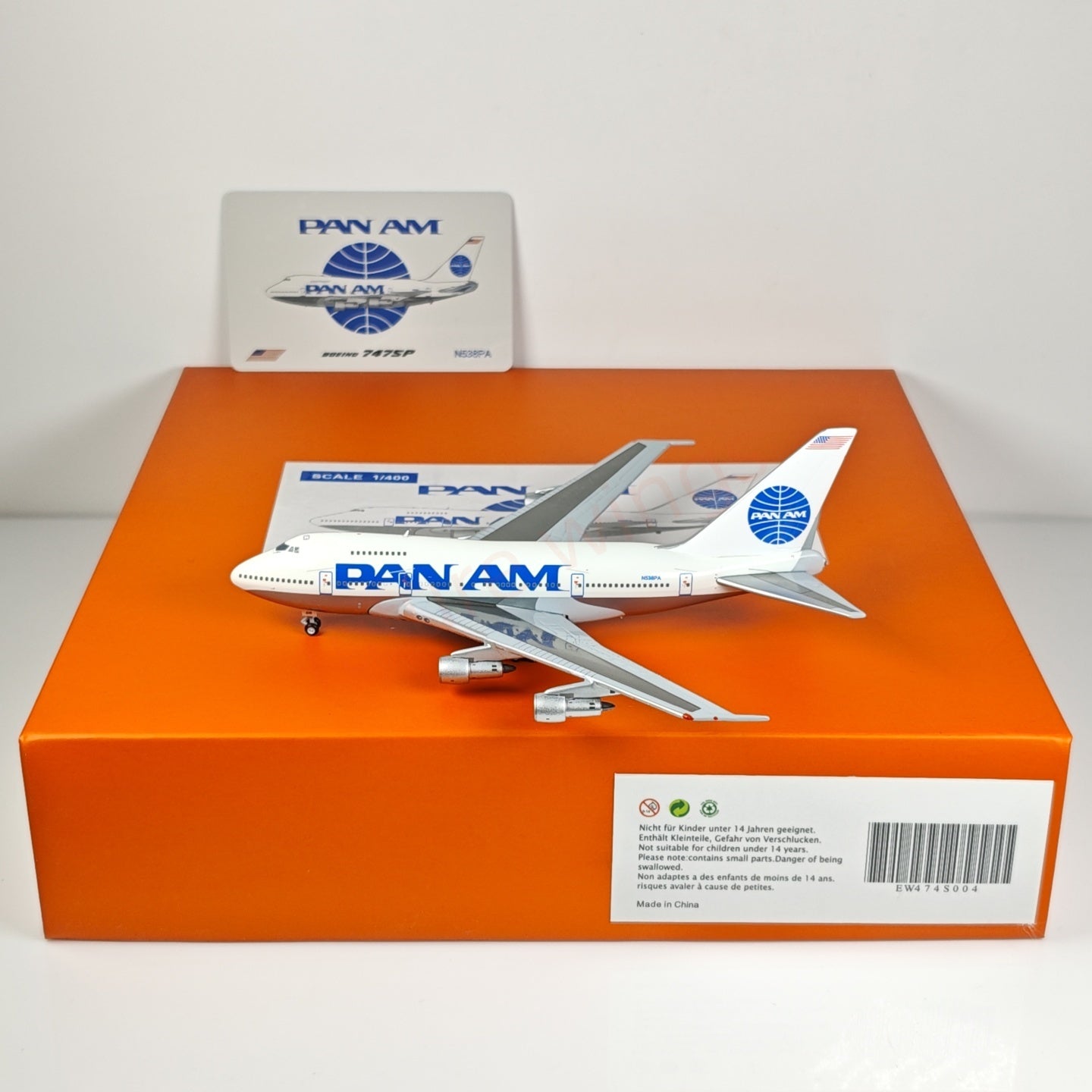 1:400 JC Wings EW474S004 PAN AM B747SP N538PA Aircraft Model+Free Tractor
