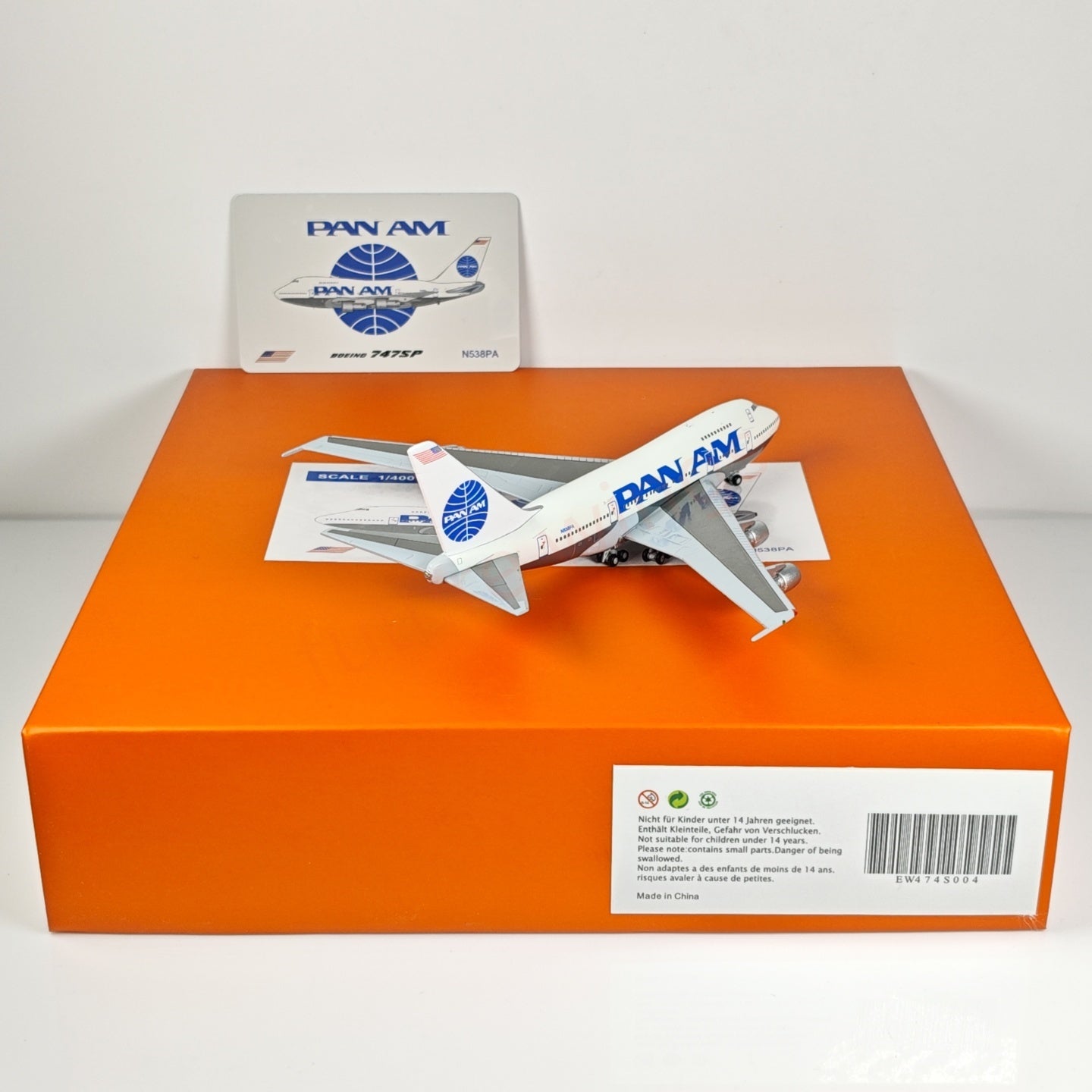 1:400 JC Wings EW474S004 PAN AM B747SP N538PA Aircraft Model+Free Tractor