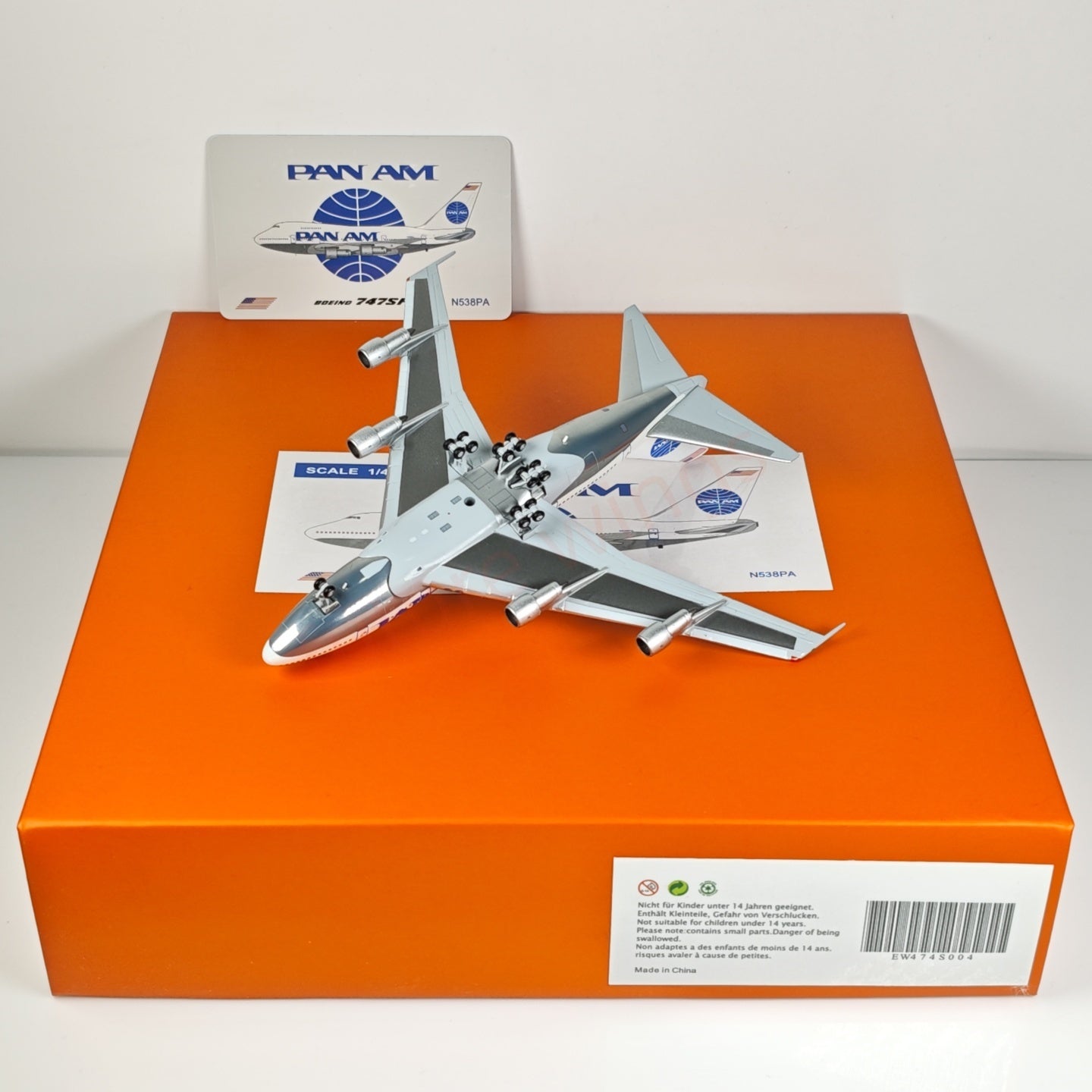 1:400 JC Wings EW474S004 PAN AM B747SP N538PA Aircraft Model+Free Tractor