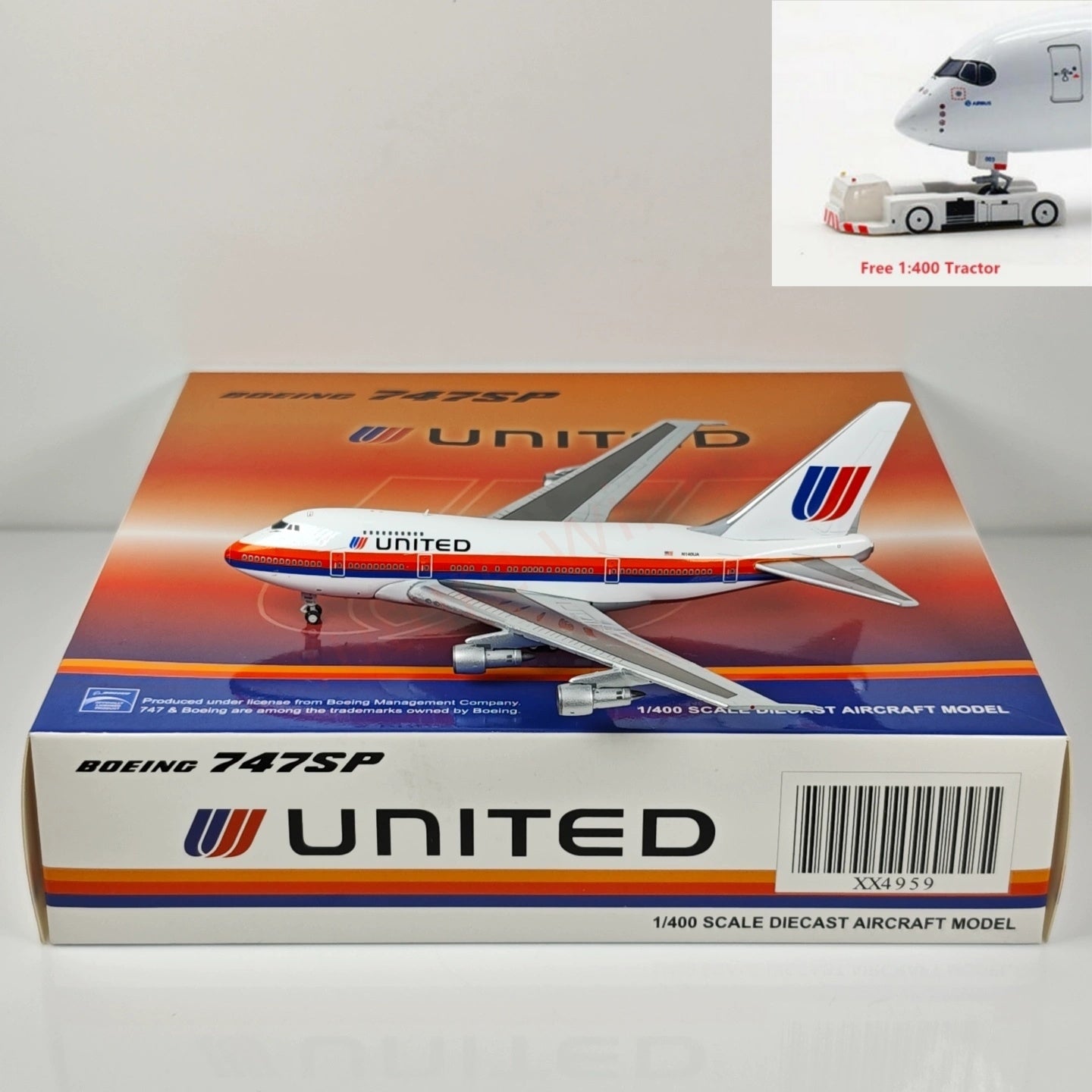 1:400 JC Wings XX4959 United Airlines B747SP N140UA Aircraft Model+Free Tractor