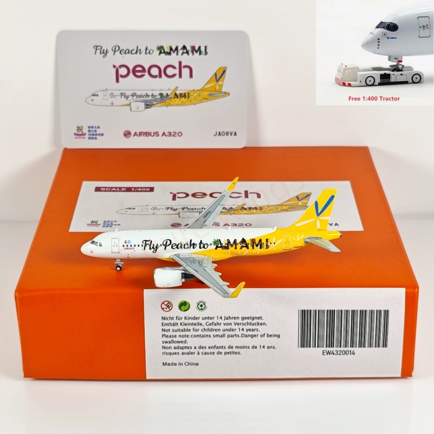 1:400 JC Wings EW4320014 Peach Air A320 JA08VA Aircraft Model+Free Tractor