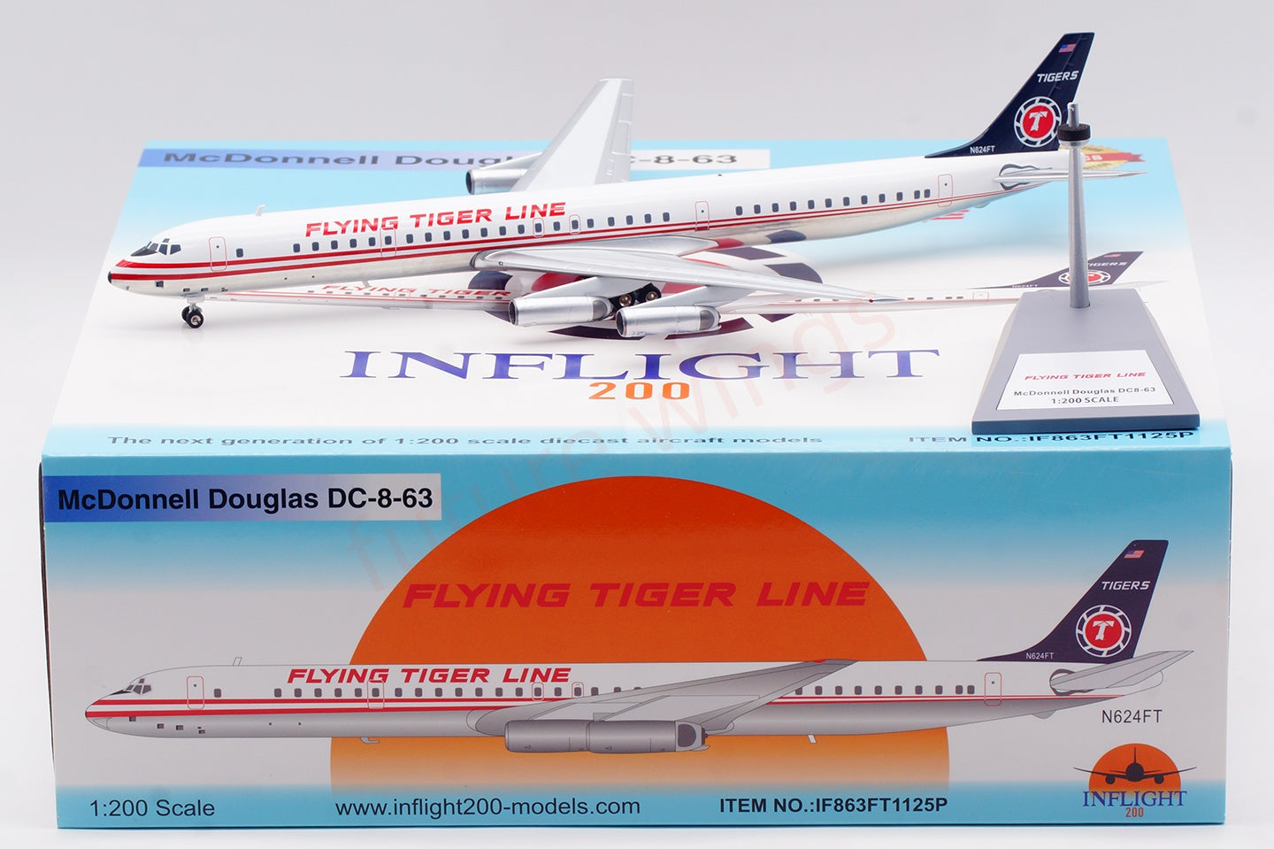 1:200 InFlight200 FlyTiger  DC-8-63 N624FT Diecast Aircraft Model