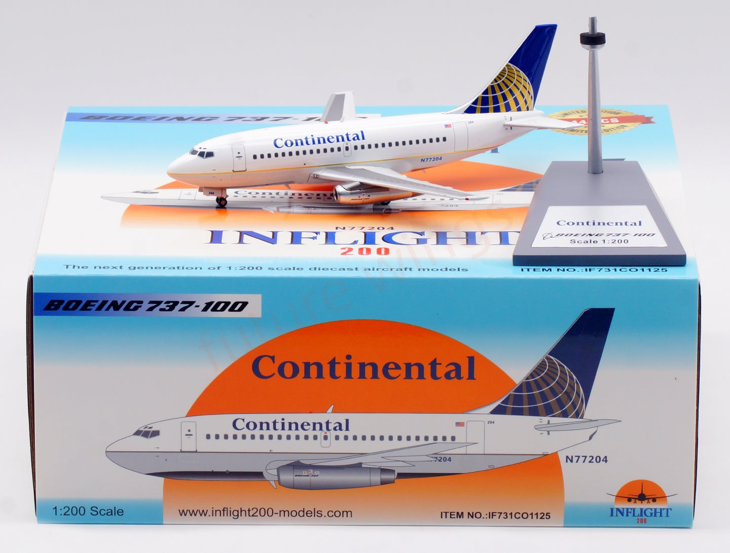 1:200 InFlight200 Continental Airlines B737-100 N77204 Diecast Aircraft Model