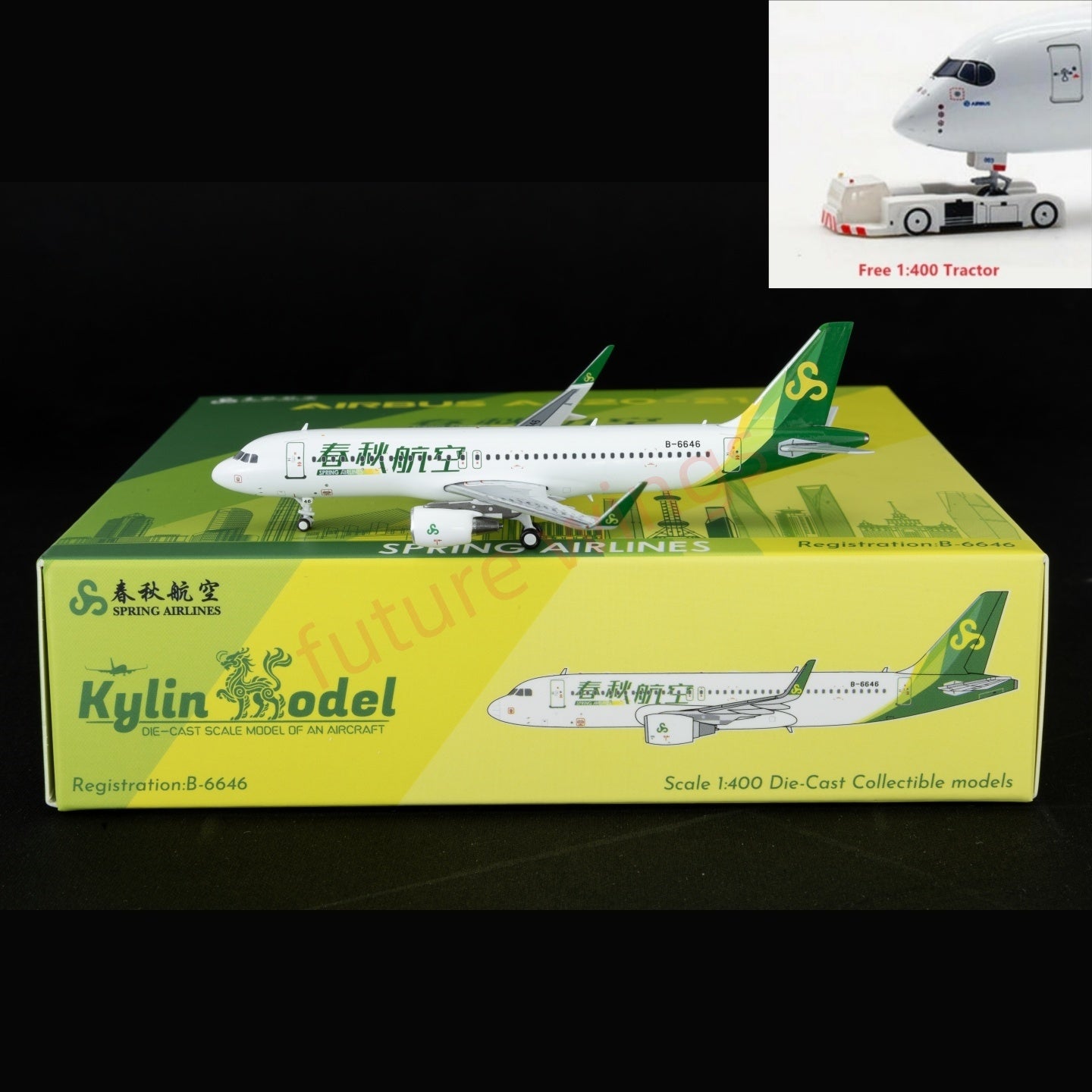 1:400 Kylin Models Spring Airlines A320 B-6646 Aircraft Model+Free Tractor