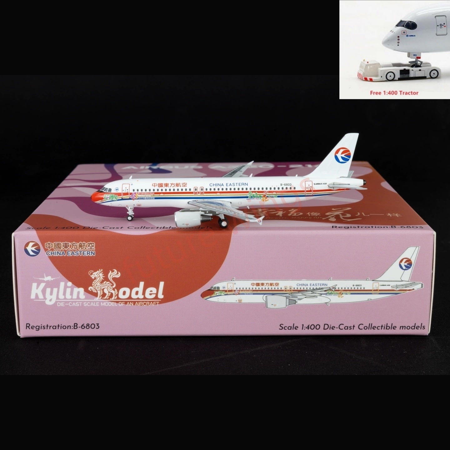 1:400 Kylin Models China Eastern Airlines A320 B-6803 Aircraft Model+Free Tractor