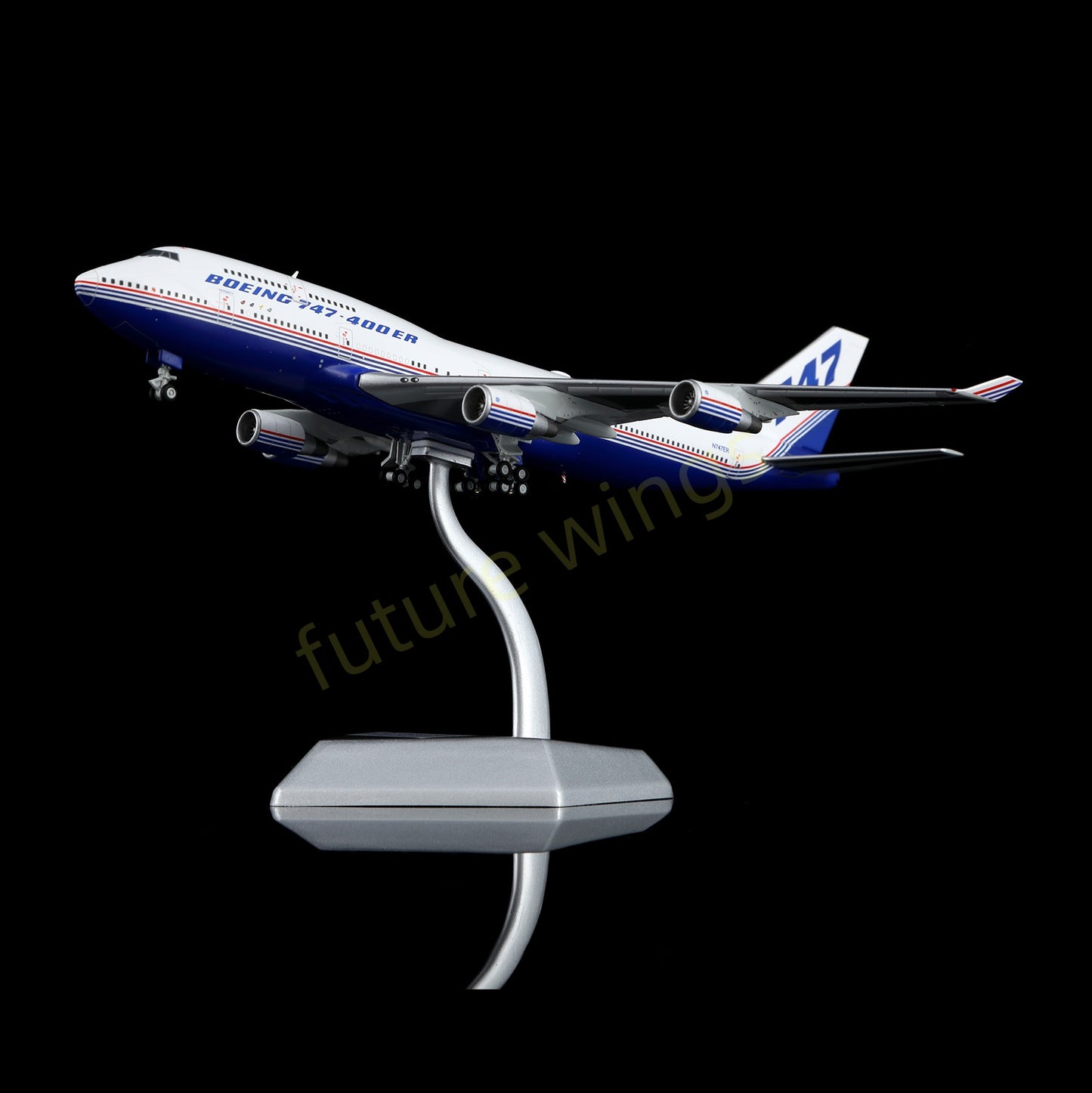 1:400 HX Models Boeing House Color B747-400ER N747ER Aircraft Model Free Tractor+Stand