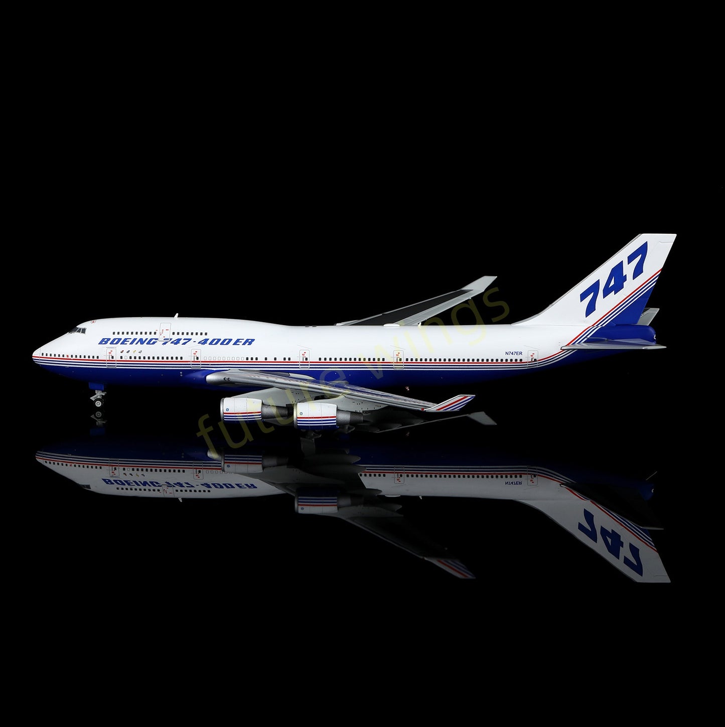 1:400 HX Models Boeing House Color B747-400ER N747ER Aircraft Model Free Tractor+Stand