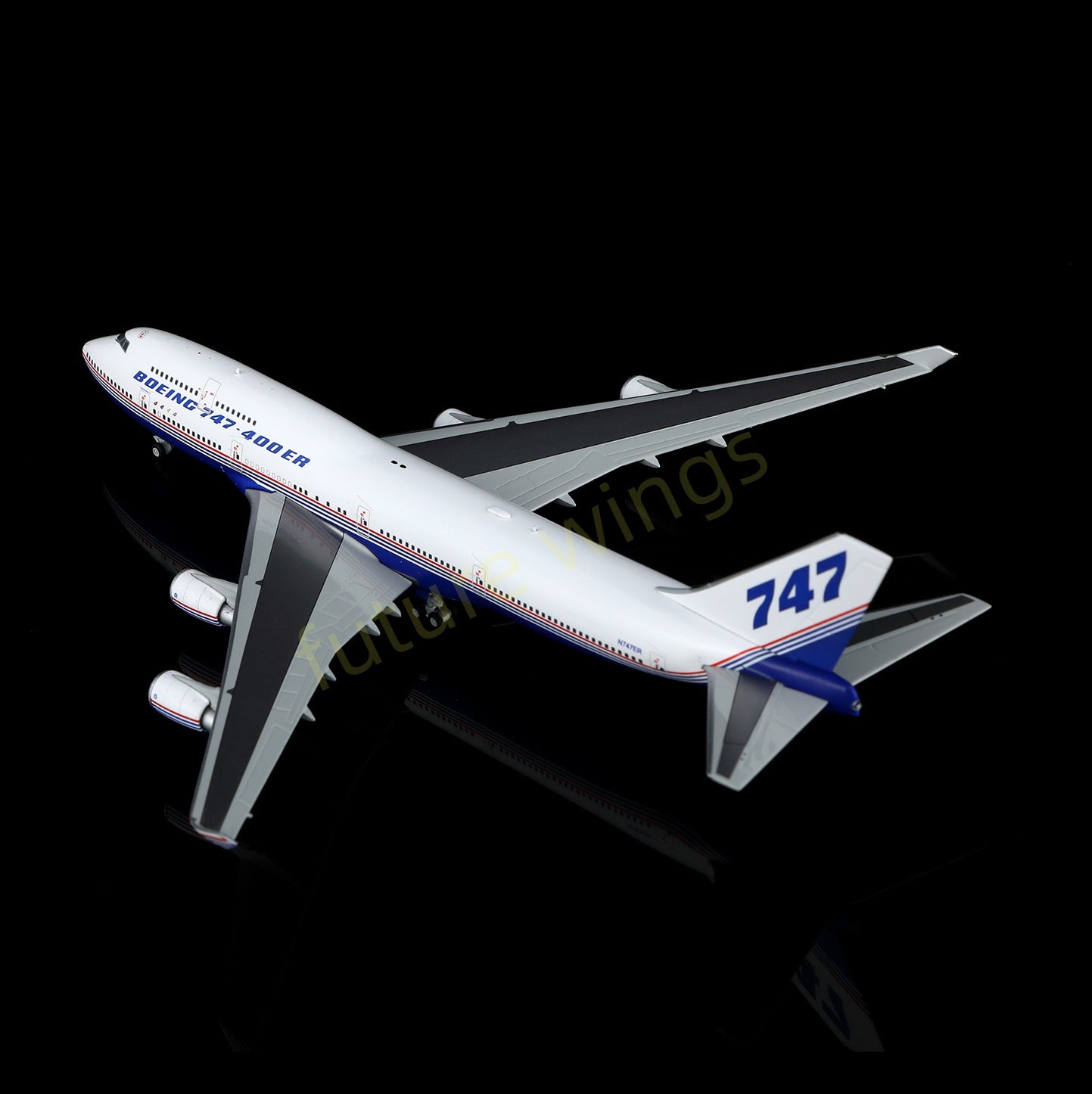 1:400 HX Models Boeing House Color B747-400ER N747ER Aircraft Model Free Tractor+Stand