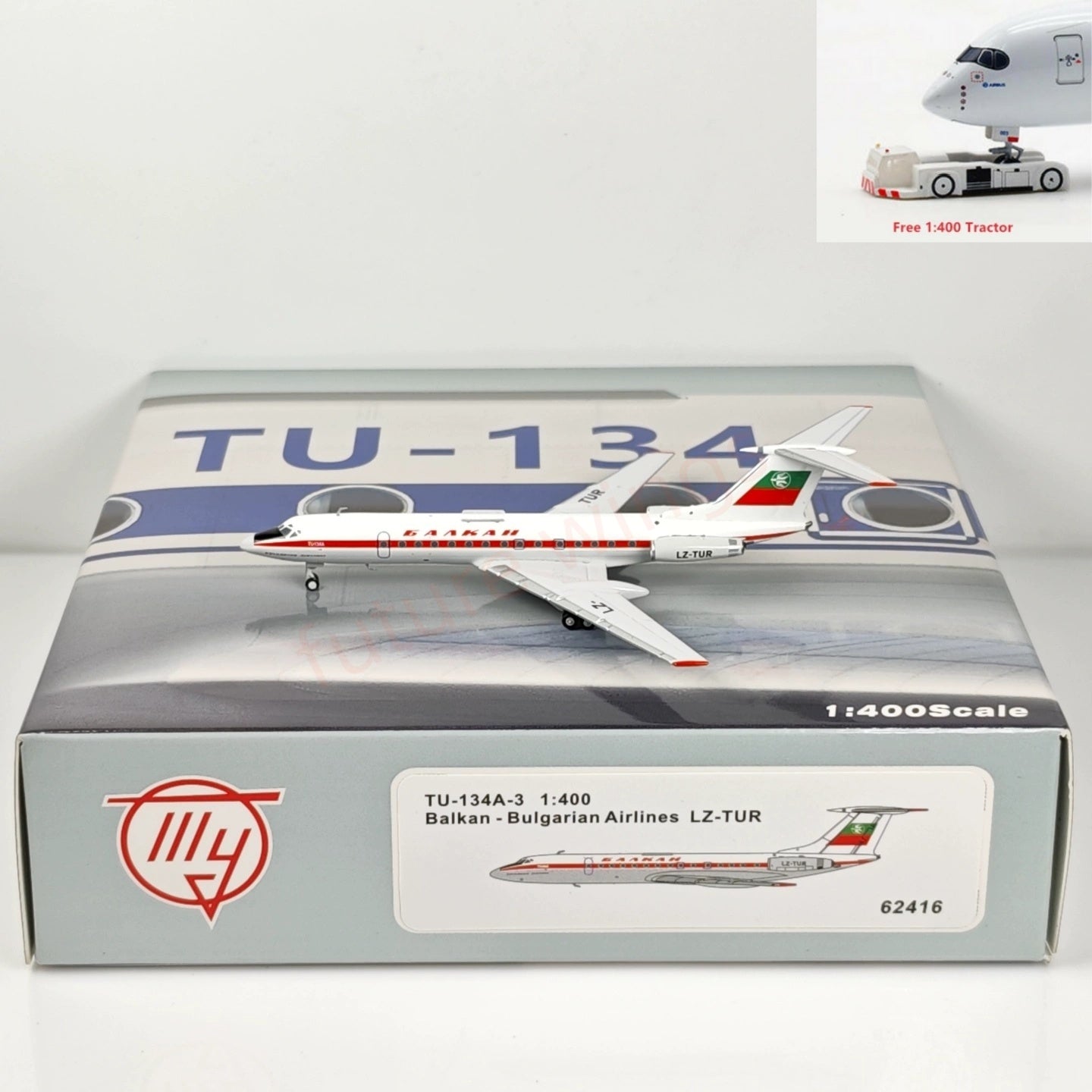 1:400 PandaModel Balkan Bulgarian Airlines TU-134A LZ-TUR Aircraft Model+Free Tractor