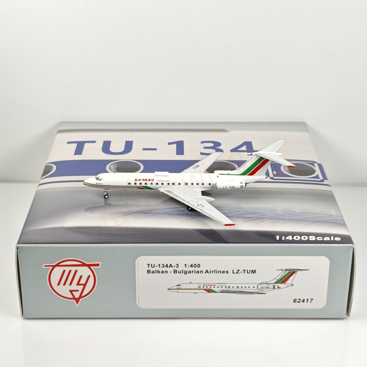 1:400 PandaModel Balkan Bulgarian Airlines TU-134A LZ-TUM Aircraft Model+Free Tractor
