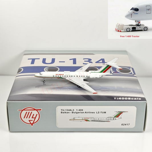1:400 PandaModel Balkan Bulgarian Airlines TU-134A LZ-TUM Aircraft Model+Free Tractor