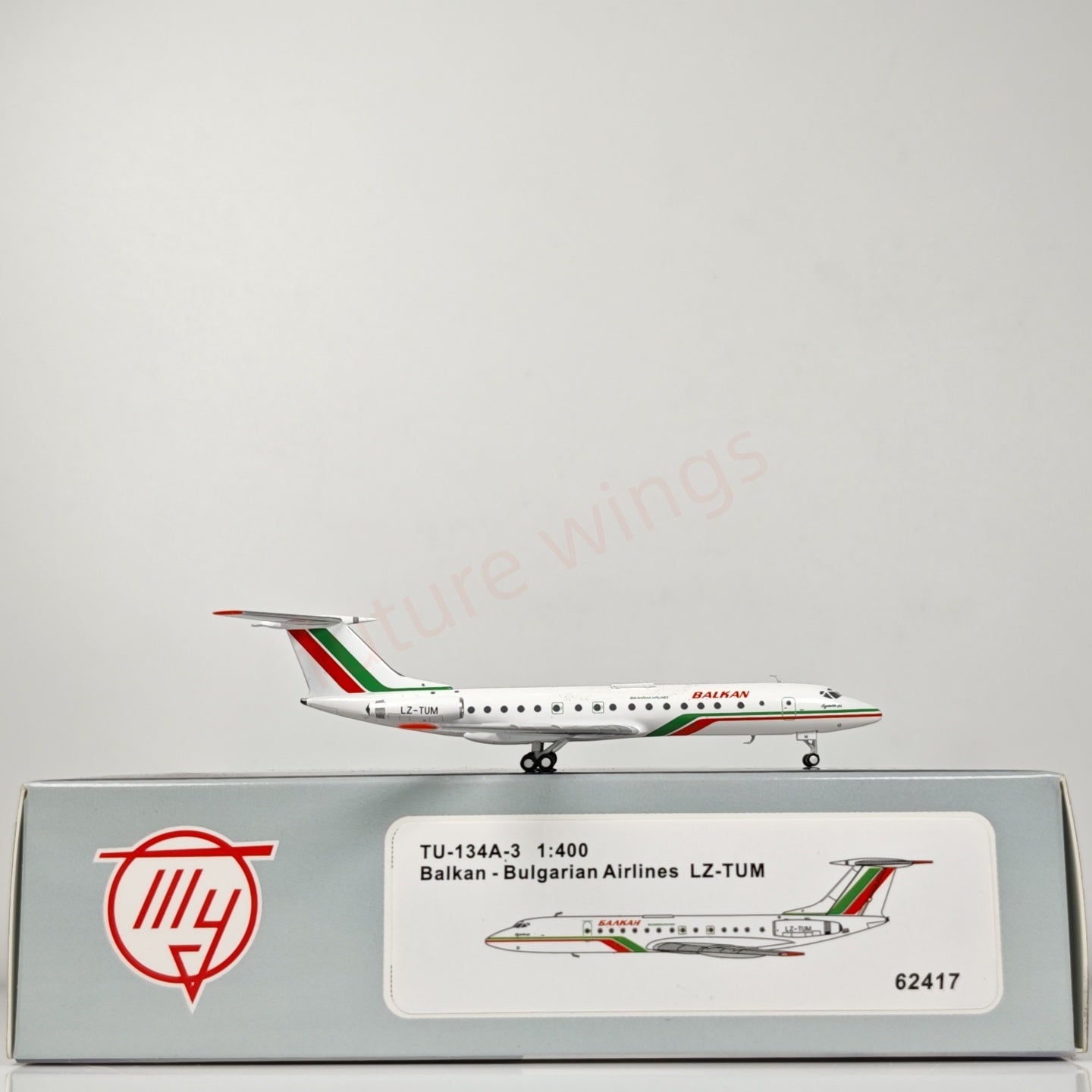 1:400 PandaModel Balkan Bulgarian Airlines TU-134A LZ-TUM Aircraft Model+Free Tractor