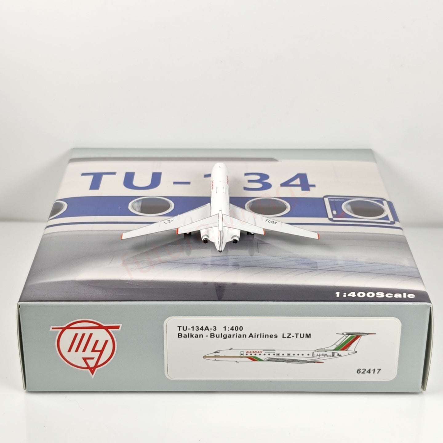 1:400 PandaModel Balkan Bulgarian Airlines TU-134A LZ-TUM Aircraft Model+Free Tractor