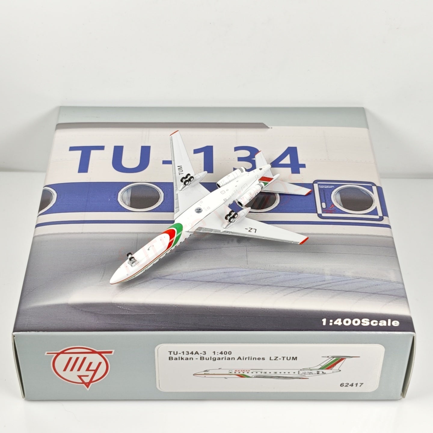 1:400 PandaModel Balkan Bulgarian Airlines TU-134A LZ-TUM Aircraft Model+Free Tractor