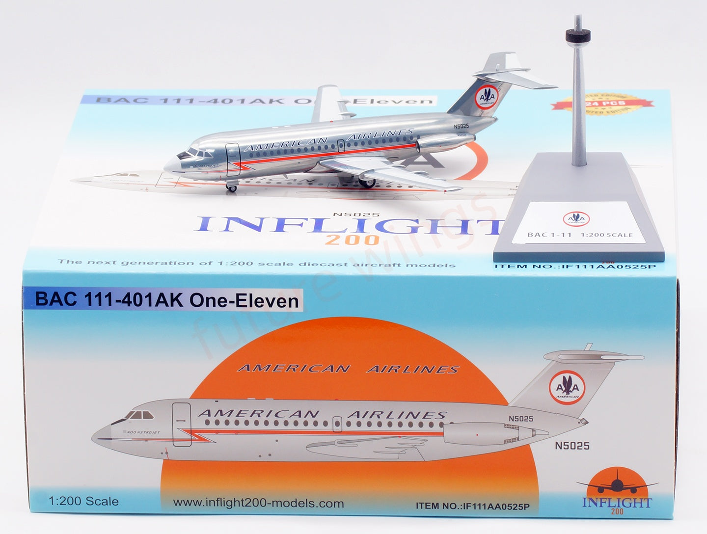 1:200 InFlight200 Amercian Airlines BAC 111 N5025 "Polished"Diecast Aircraft Model