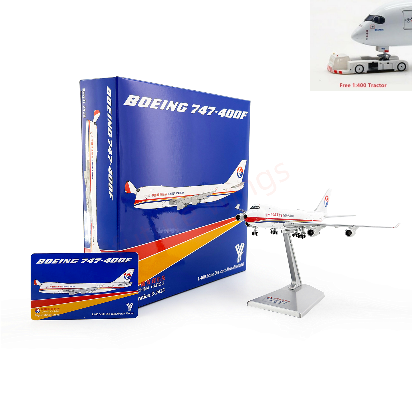 1:400 YY Wings China Cargo B747-400F B-2428 Aircraft Model Free Tractor +Stand