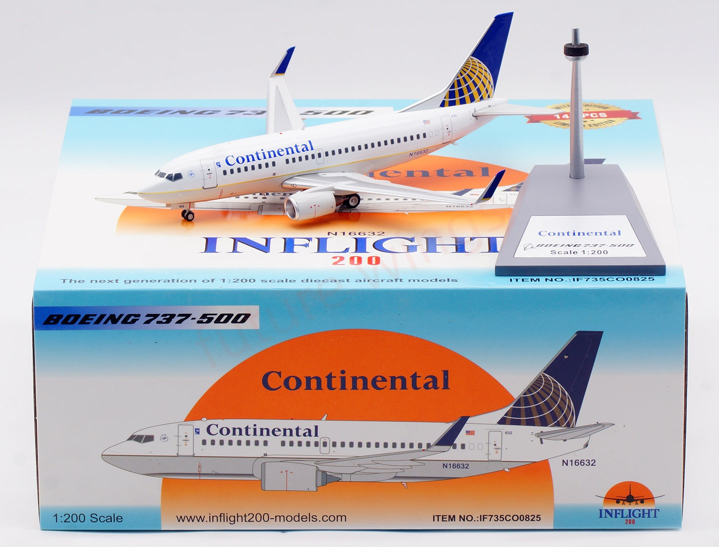 1:200 InFlight200 Continental Airlines B737-500 N16632 Diecast Aircraft Model