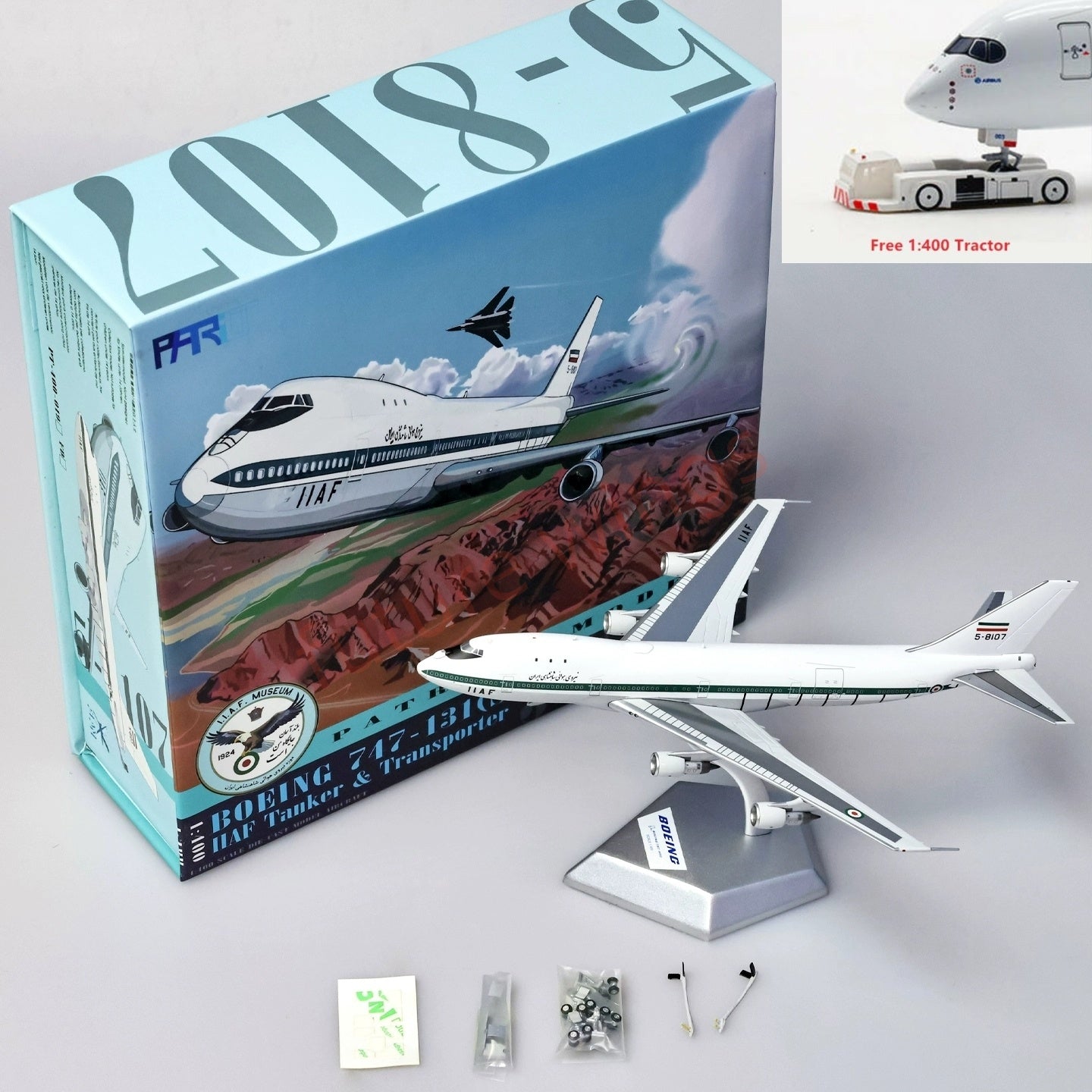 1:400 Patriot Iranian Air Force B747-131(SF) 5-8107 Diecast Aircraft Model+Free Tractor