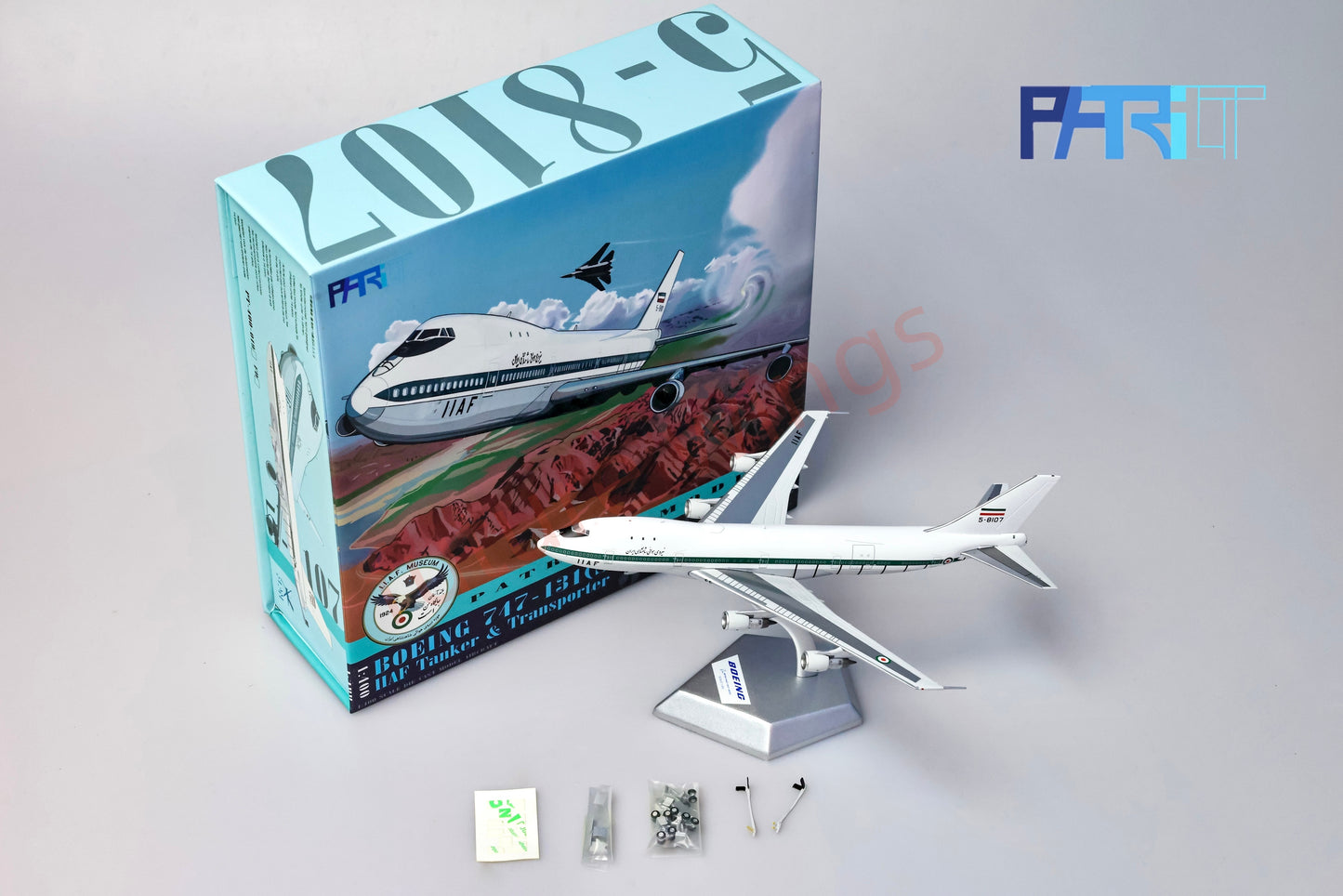 1:400 Patriot Iranian Air Force B747-131(SF) 5-8107 Diecast Aircraft Model+Free Tractor