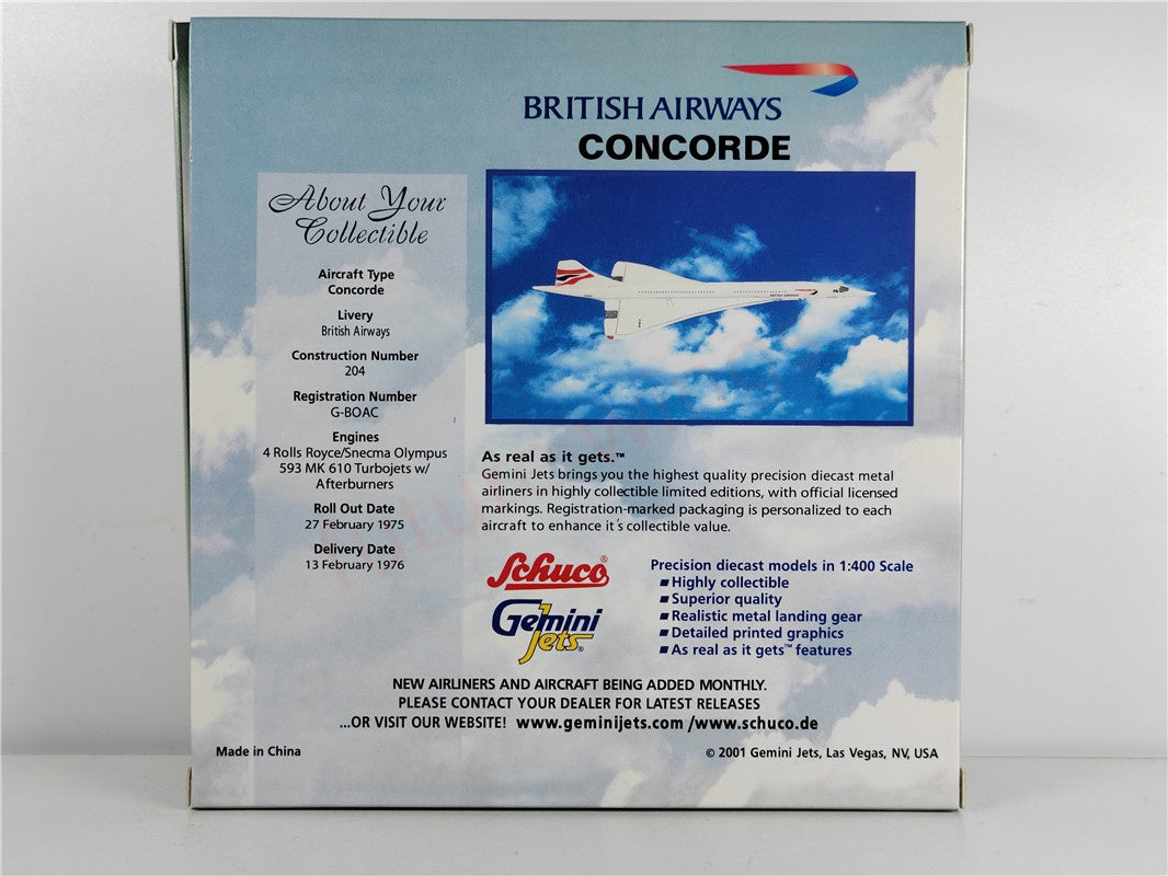 (On Sale)1:400 GeminiJets British Airways Concord G-BOAC Diecast Aircraft Model+Free Tractor