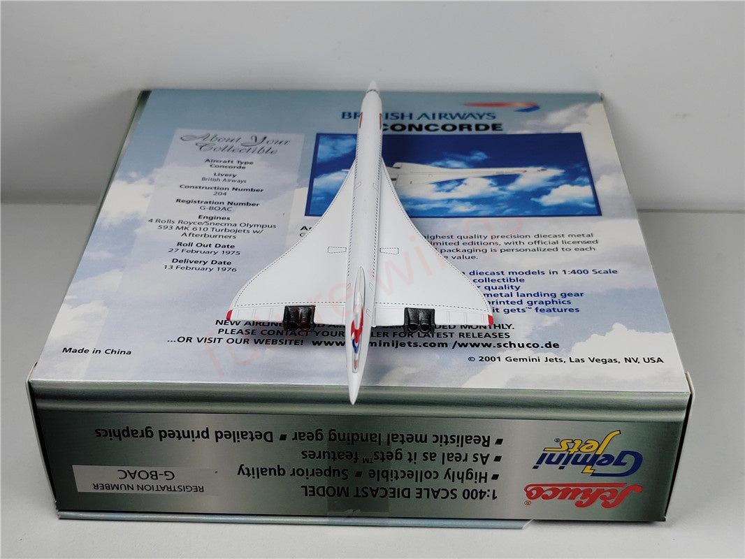 (On Sale)1:400 GeminiJets British Airways Concord G-BOAC Diecast Aircraft Model+Free Tractor