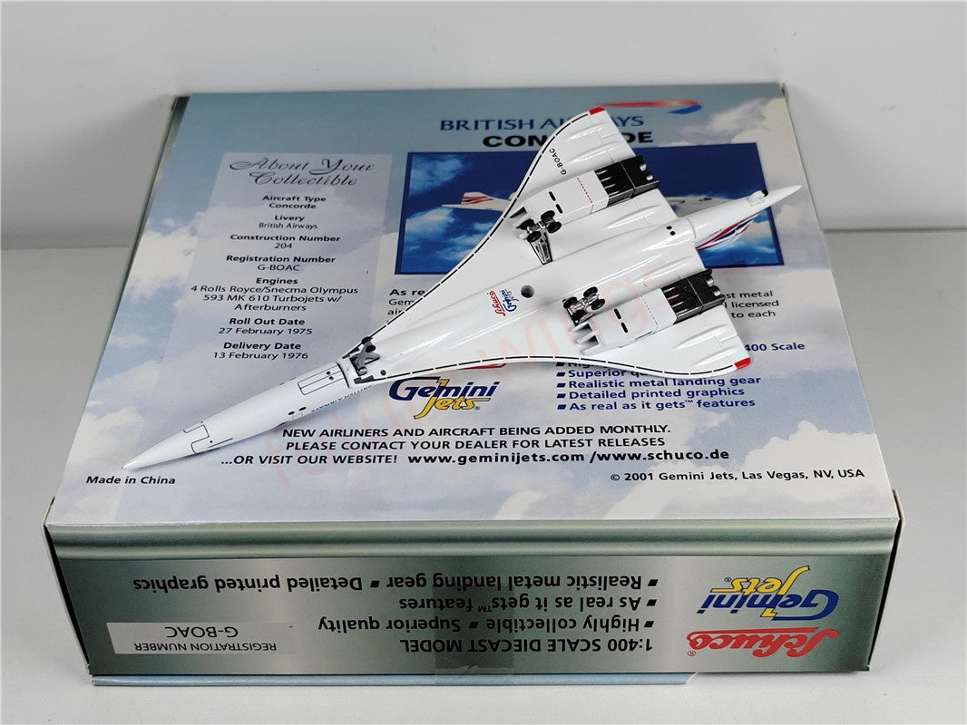 (On Sale)1:400 GeminiJets British Airways Concord G-BOAC Diecast Aircraft Model+Free Tractor