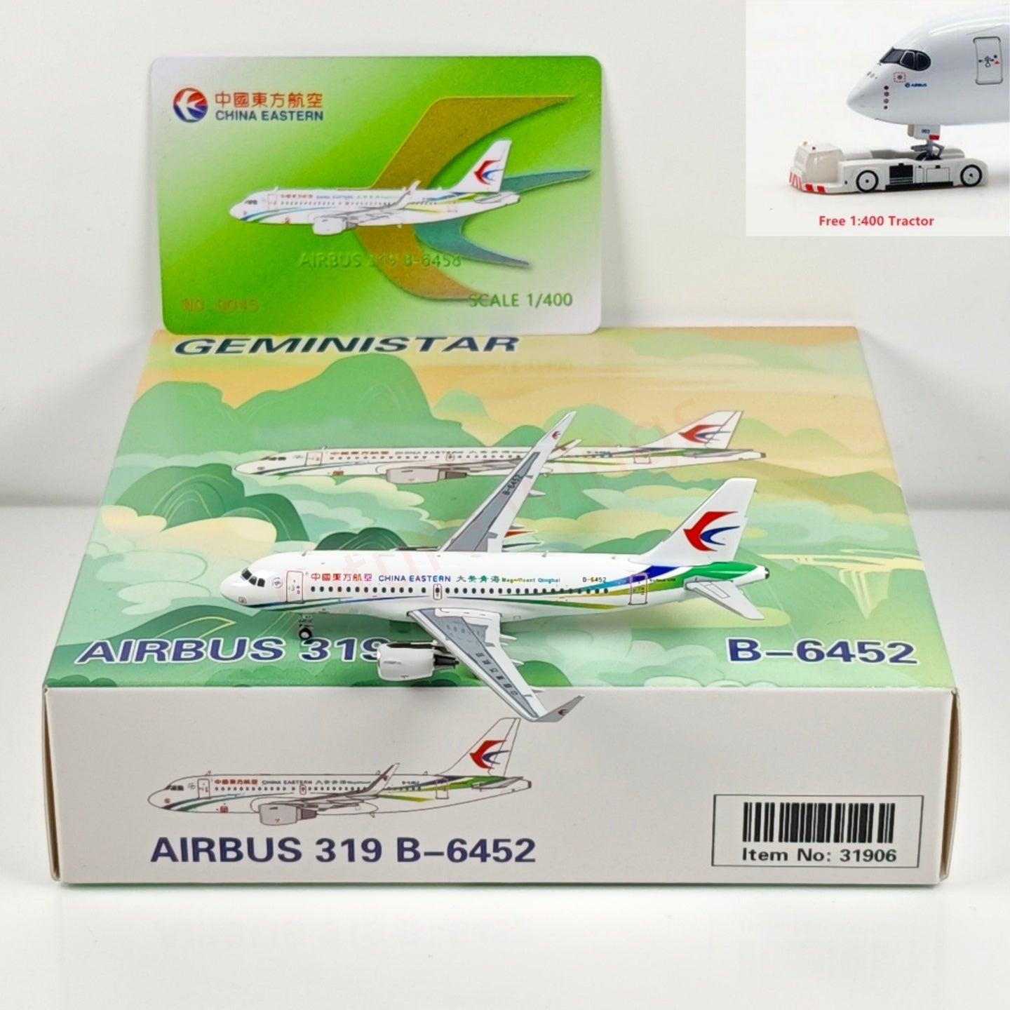 1:400 Geministar China Eastern Airlines A319 B-6452 B-6458 Aircraft Model+Free Tractor