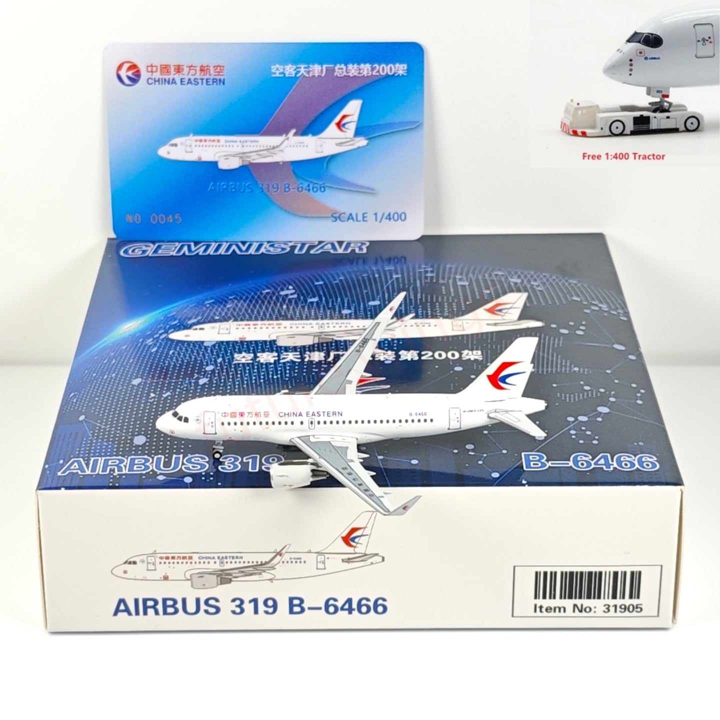 1:400 Geministar China Eastern Airlines A319 B-6466 Aircraft Model+Free Tractor