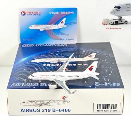 1:400 Geministar China Eastern Airlines A319 B-6466 Aircraft Model+Free Tractor