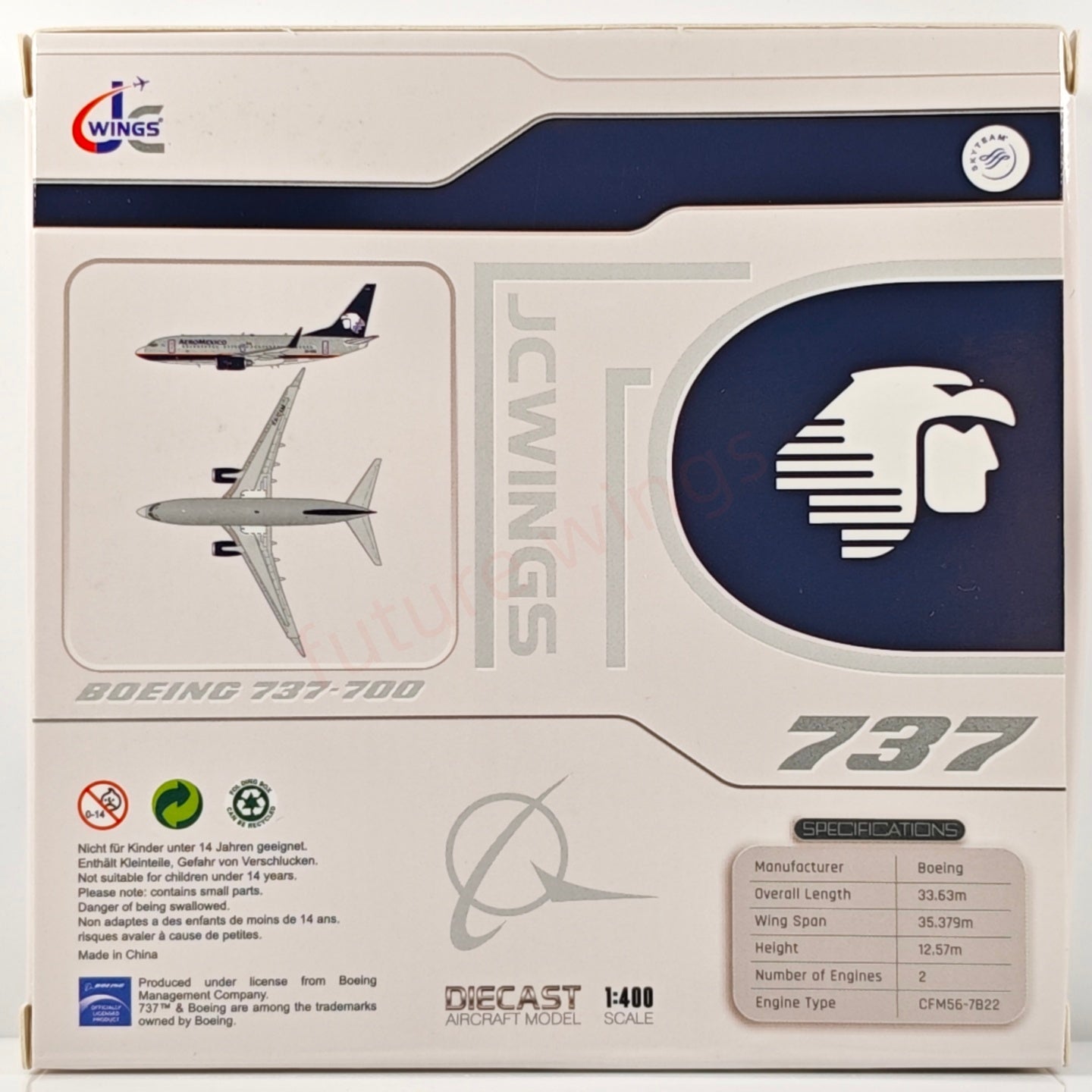 1:400 JC Wings XX40027 AeroMexico B737-700 XA-CAM Aircraft Model+Free Tractor