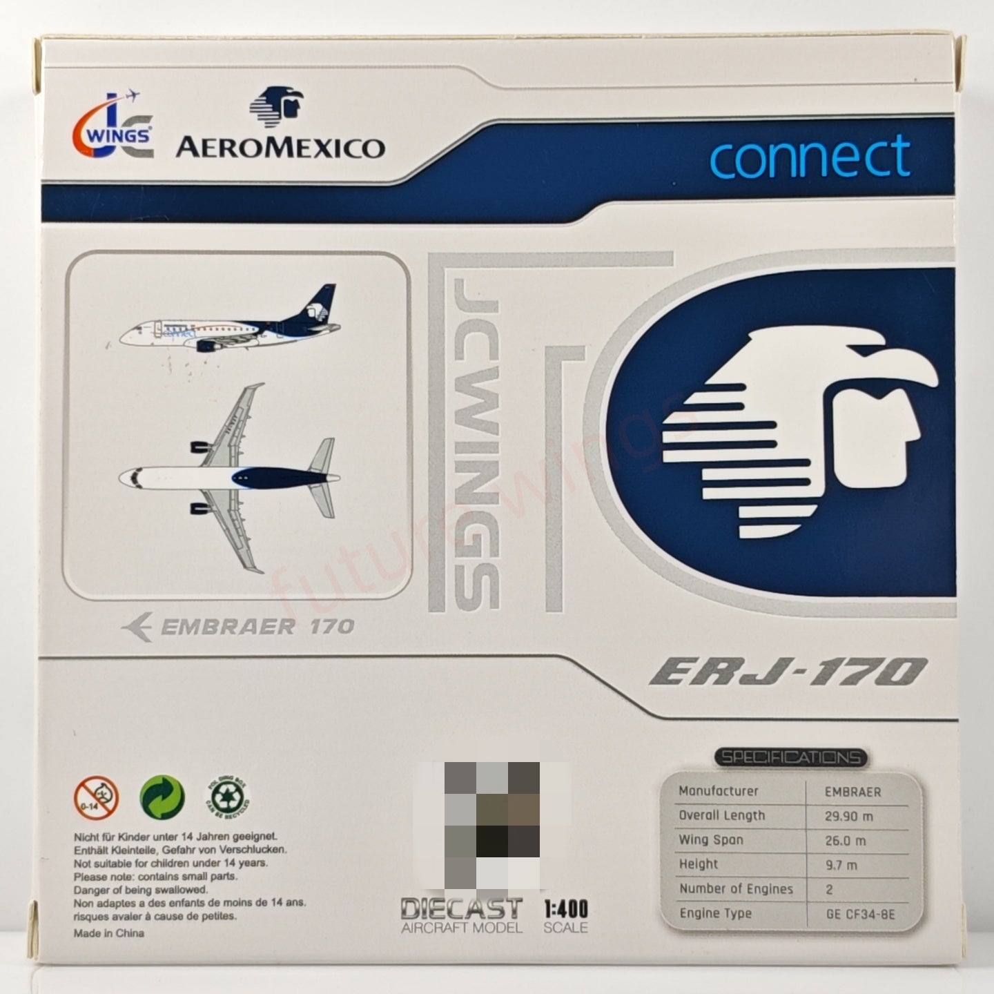 1:400 JC Wings LH4188 AeroMexico ERJ-170LR XA-GAQ Aircraft Model+Free Tractor