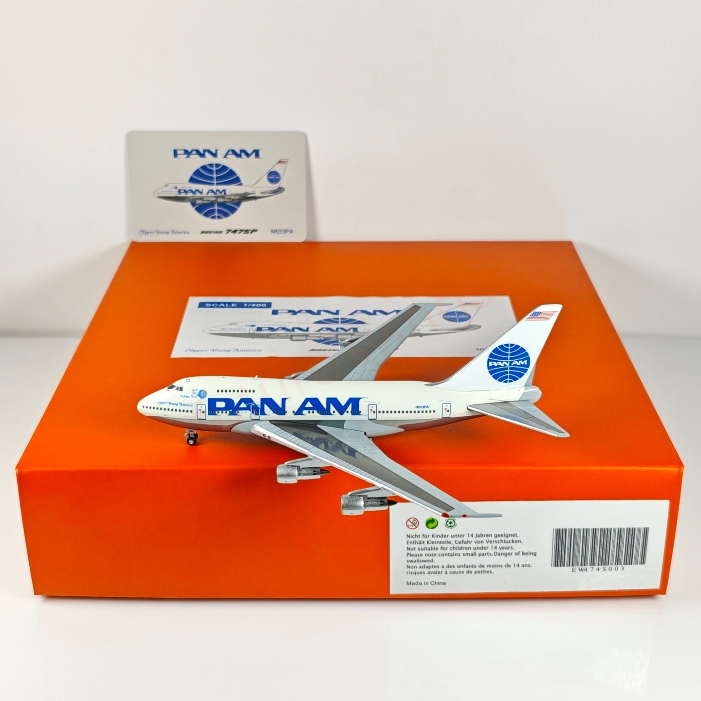 1:400 JC Wings EW474S003 PAN AM B747SP N533PA Aircraft Model+Free Tractor