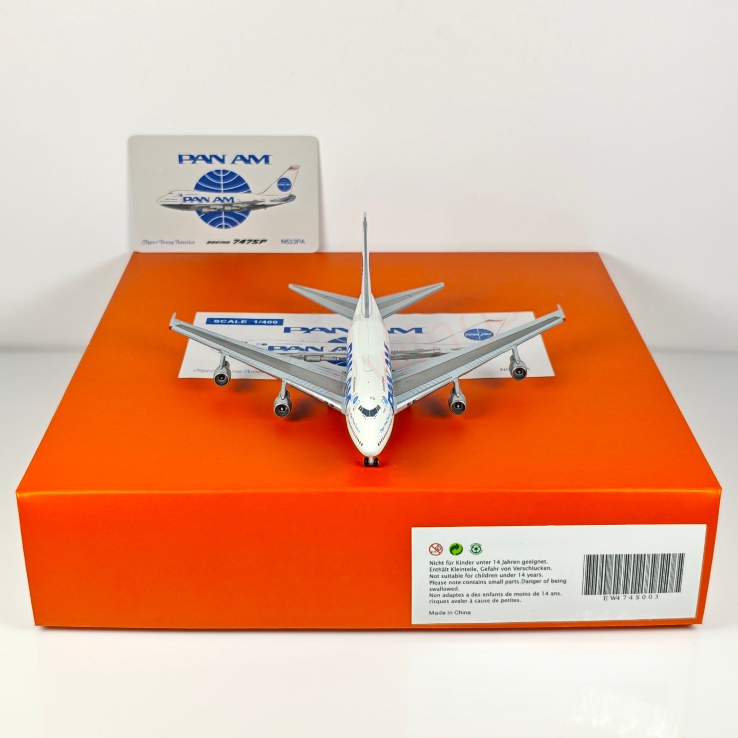 1:400 JC Wings EW474S003 PAN AM B747SP N533PA Aircraft Model+Free Tractor