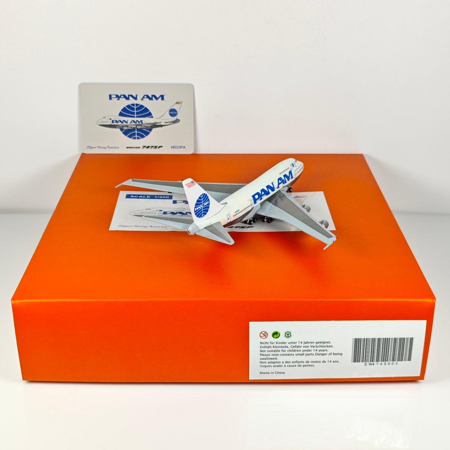 1:400 JC Wings EW474S003 PAN AM B747SP N533PA Aircraft Model+Free Tractor