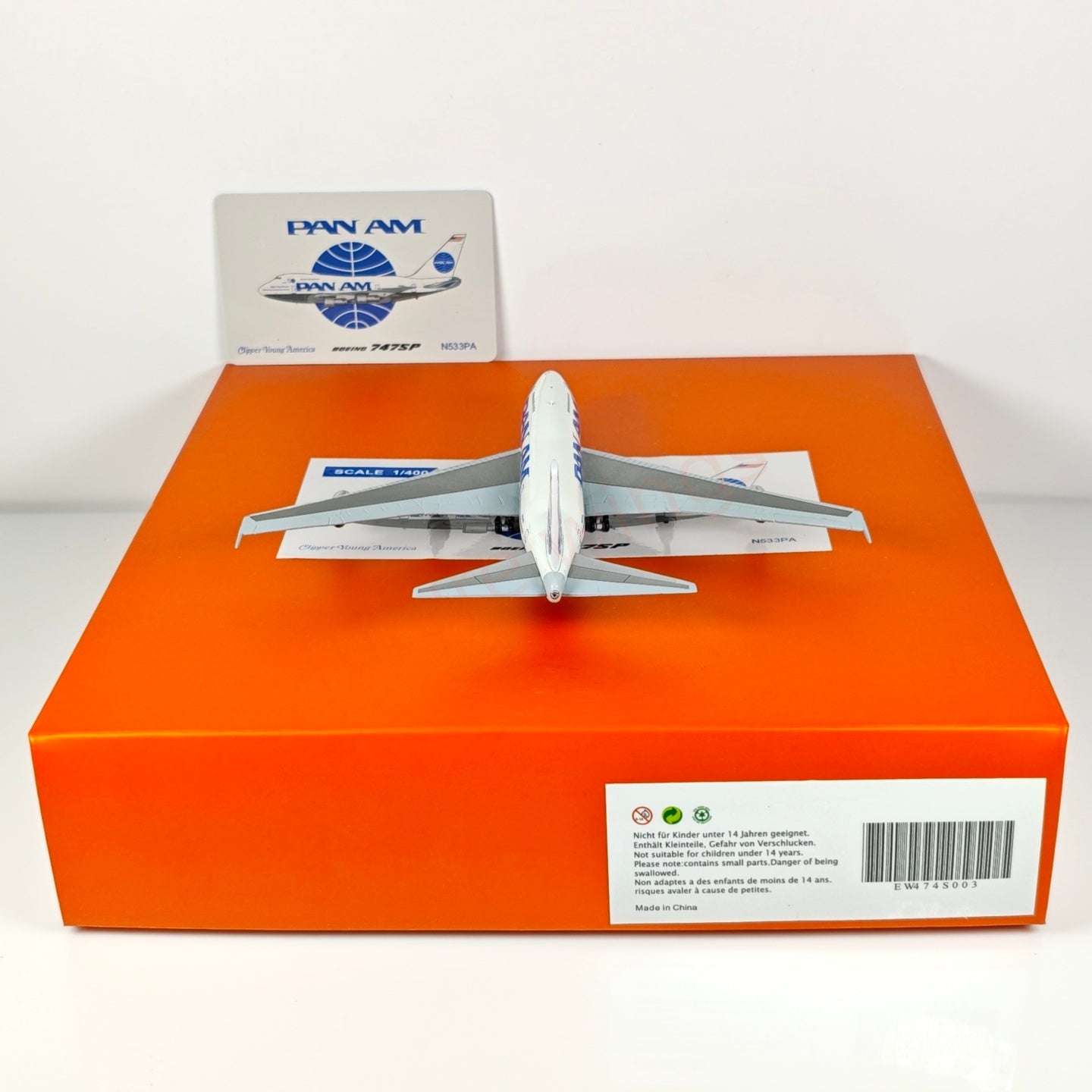 1:400 JC Wings EW474S003 PAN AM B747SP N533PA Aircraft Model+Free Tractor