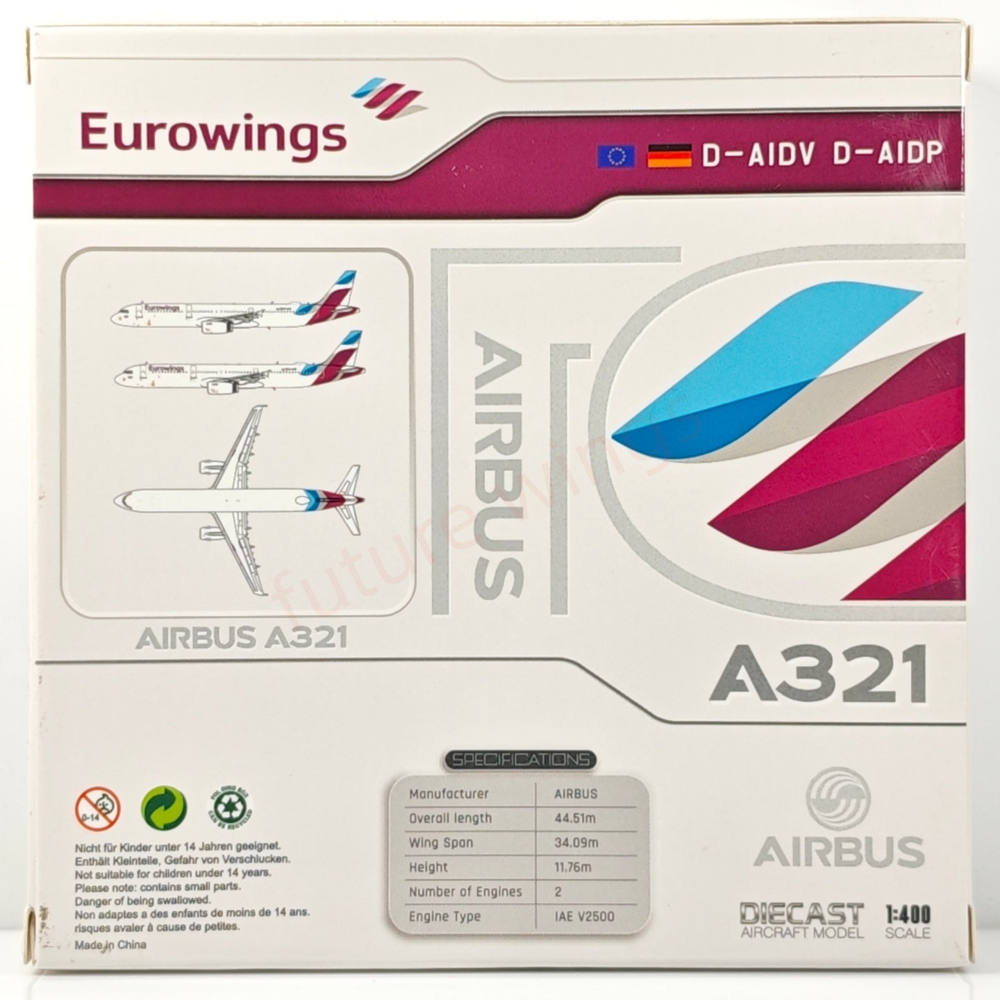 1:400 JC Wings XX40141 Eurowings A321 D-AIDV Aircraft Model+Free Tractor