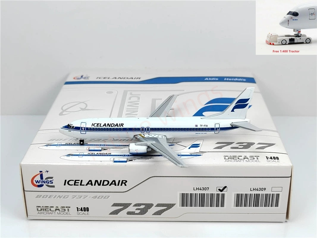 1:400 JC Wings LH4307 LH4309 Iceland Air B737-400 TF-FIA TF-FID Aircraft Model+Free Tractor